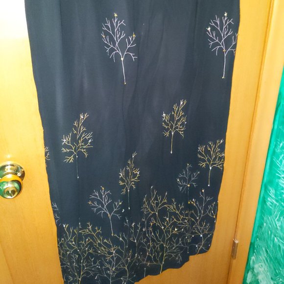 Long Black Dress with Tree Pattern, Sequins on front - Picture 5 of 9